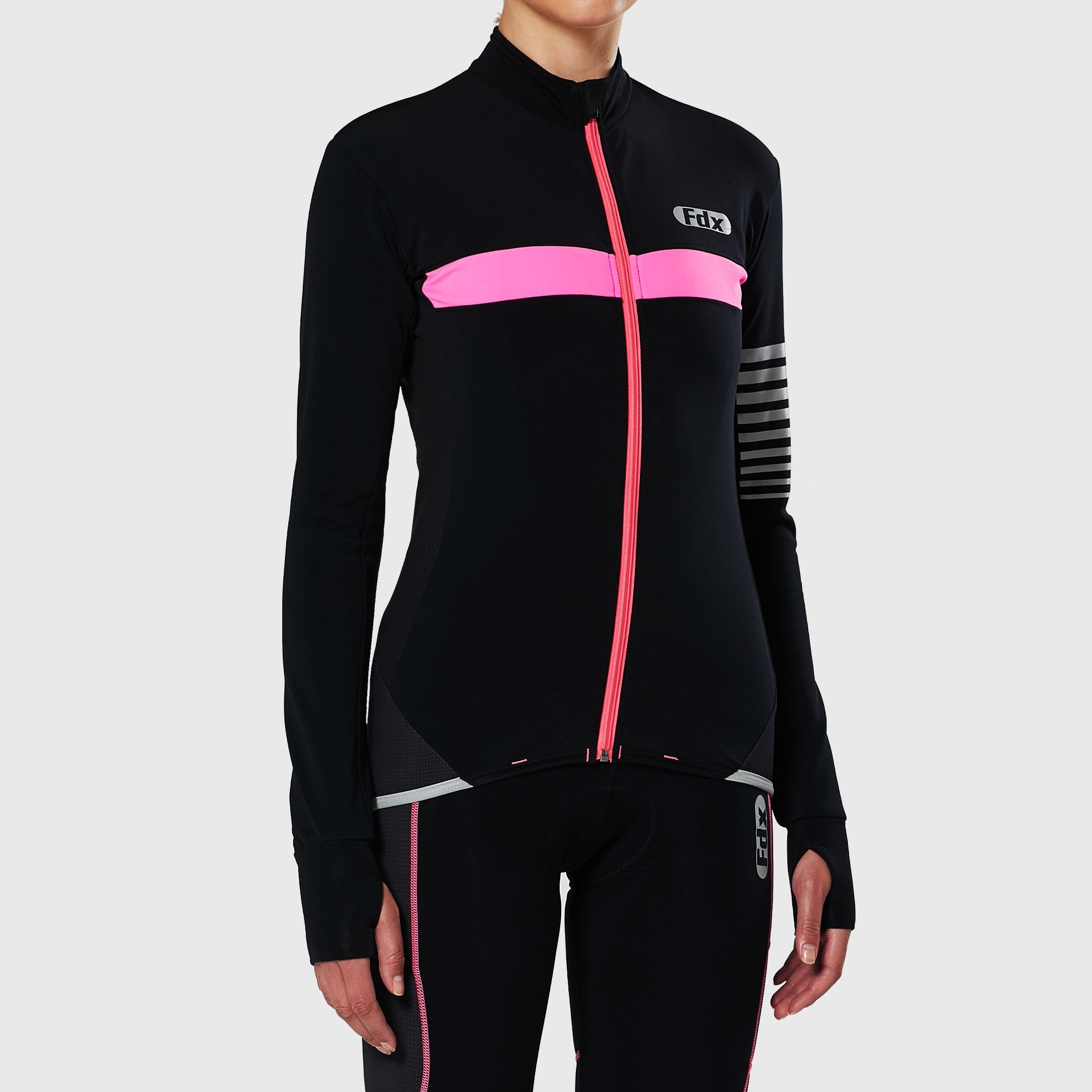 Fdx All Day Pink Women's Long Sleeve Winter Cycling Jersey