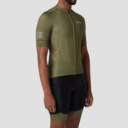 Fdx Men's Set Essential Green Short Sleeve Summer Cycling Jersey & Cargo Bib Shorts