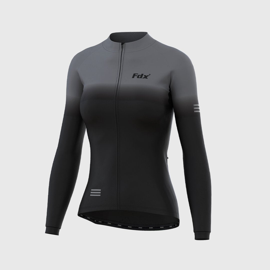 Fdx Women's Set Duo Thermal Long Sleeve Cycling Jersey & Bib Tights - Black / Grey