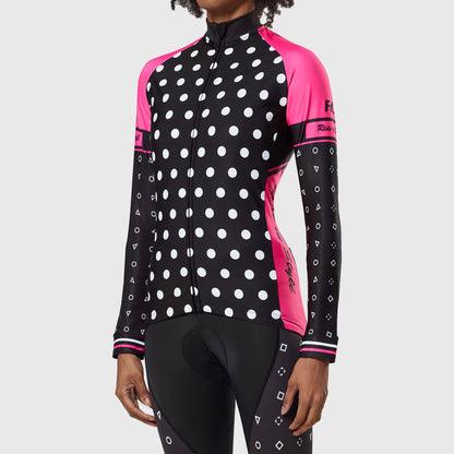 Fdx Polka Dots Pink Women's Long Sleeve Winter Cycling Jersey