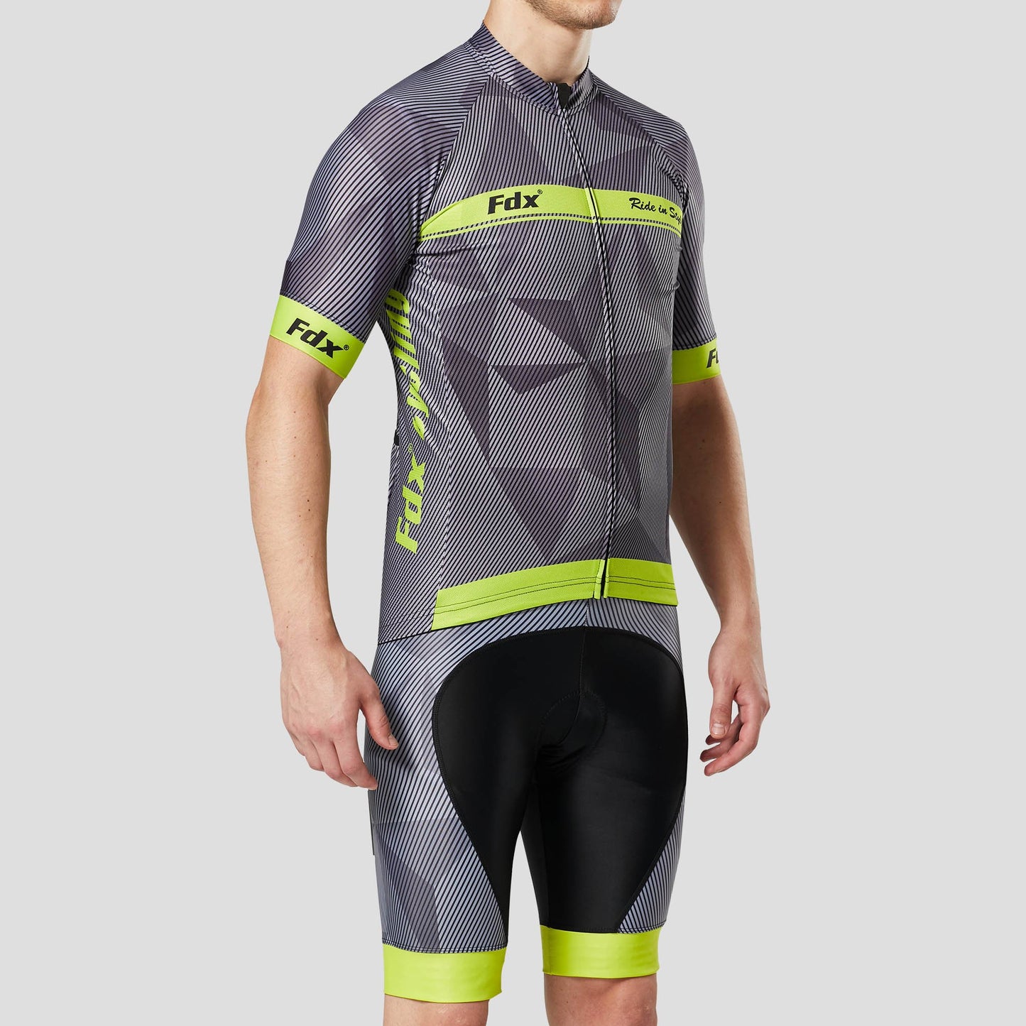 Fdx Men's Set Splinter Yellow Summer Cycling Jersey & Padded Bib Shorts