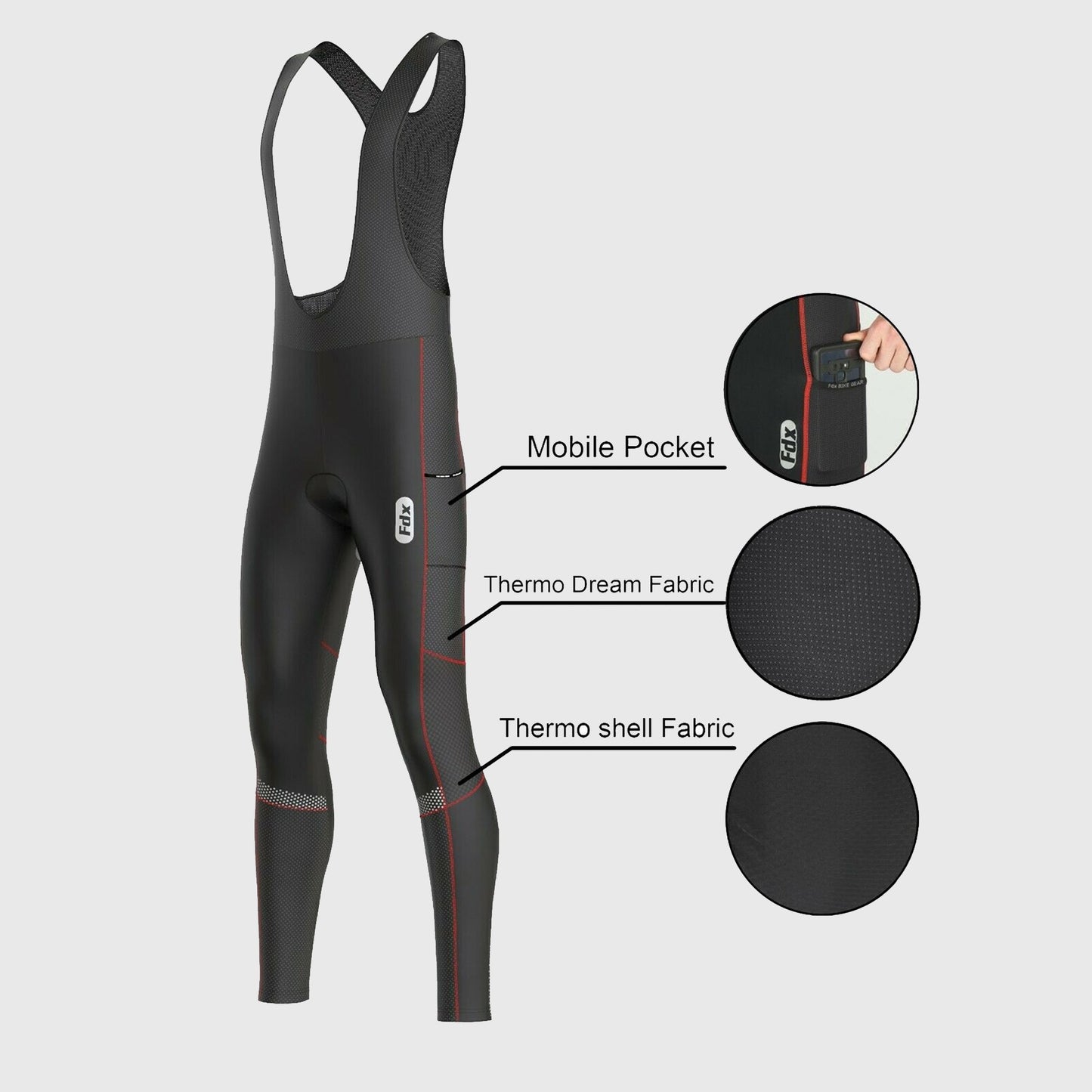 Fdx All Day Men's Red Thermal Padded Cycling Bib Tights