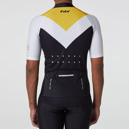 Fdx white Black & Yellow Men Short Sleeve Cycling Jersey High Visibility Compression Tight reflective dots Strips summer - Velos