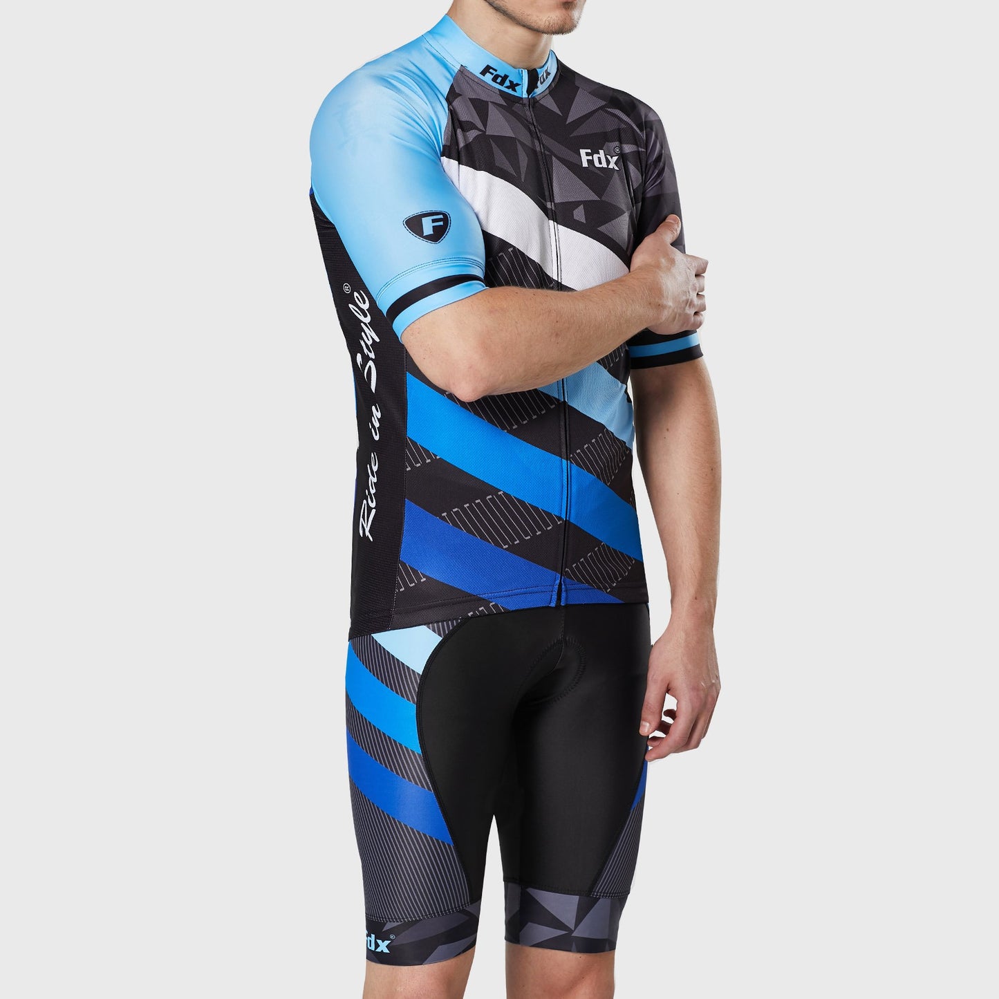 Fdx Men's Set Equin Blue Short Sleeve Summer Cycling Jersey & Bib Shorts