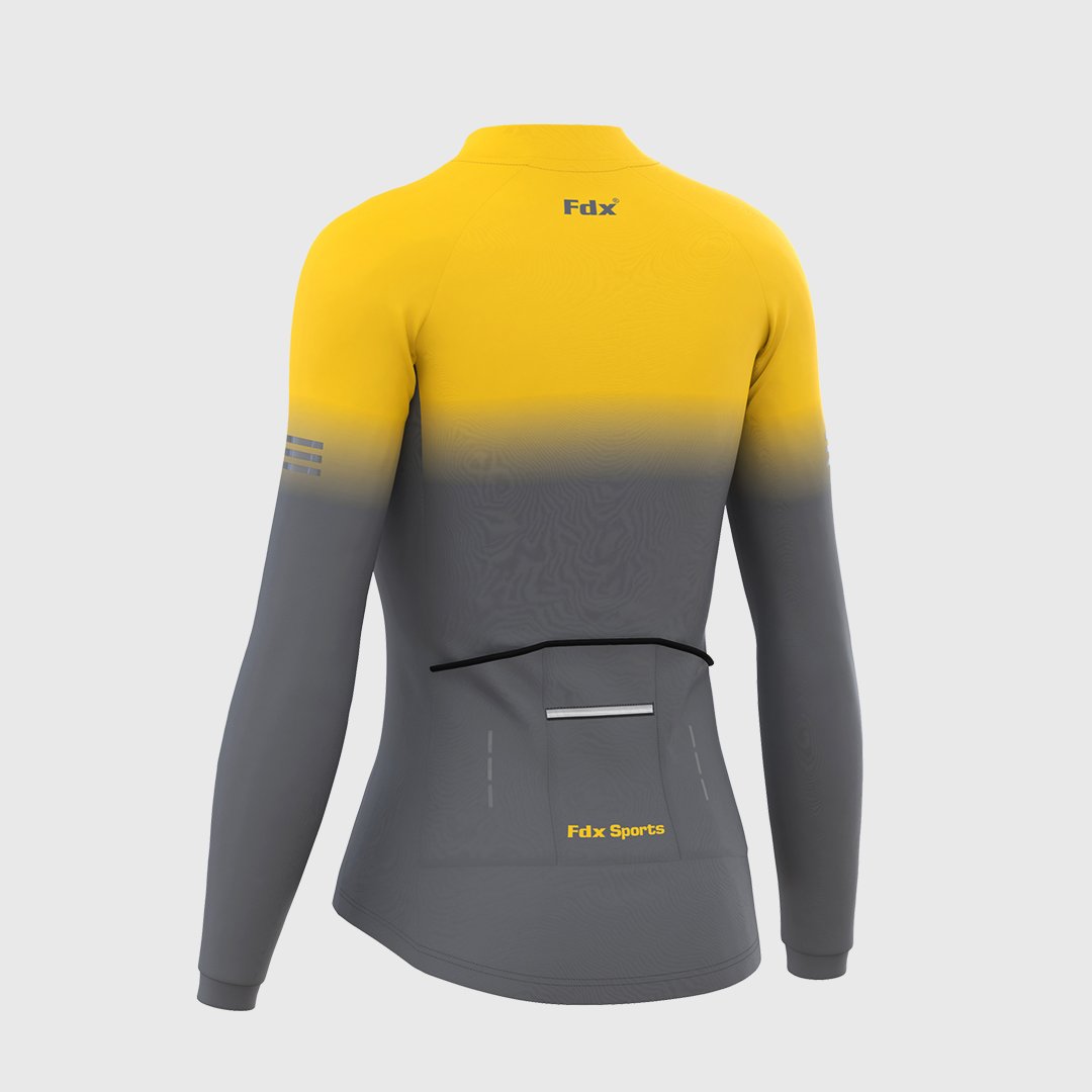 Fdx Women's Set Duo Thermal Long Sleeve Cycling Jersey & Bib Tights - Yellow / Grey