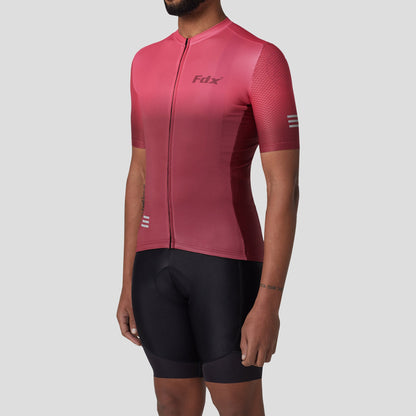 Fdx Men's Set Duo Pink / Maroon Short Sleeve Summer Cycling Jersey & Cargo Bib Shorts