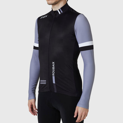 Fdx Men Grey & Black Full Sleeve Winter Cycling Jersey Lightweight Moist-Wicking Full Length Zip Reflecting Strips & Pockets - Limited Edition US