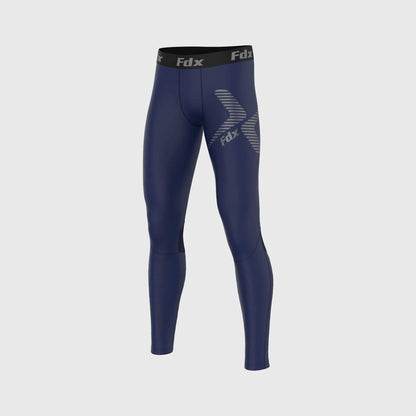 Fdx Men's Set Recoil Navy Blue Compression Base Layer Top & Leggings