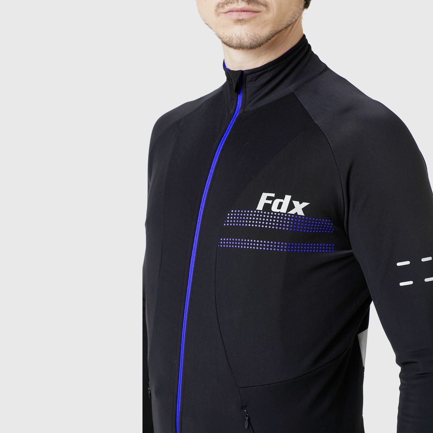 Fdx Men's Set Arch Thermal Roubaix Long Sleeve Cycling Jersey & Cargo Bib Tights - Blue