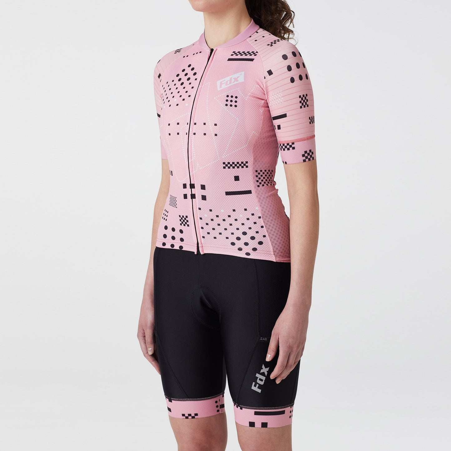 Fdx Women's Set All Day Tea Pink Short Sleeve Cycling Jersey & Cargo Bib Shorts