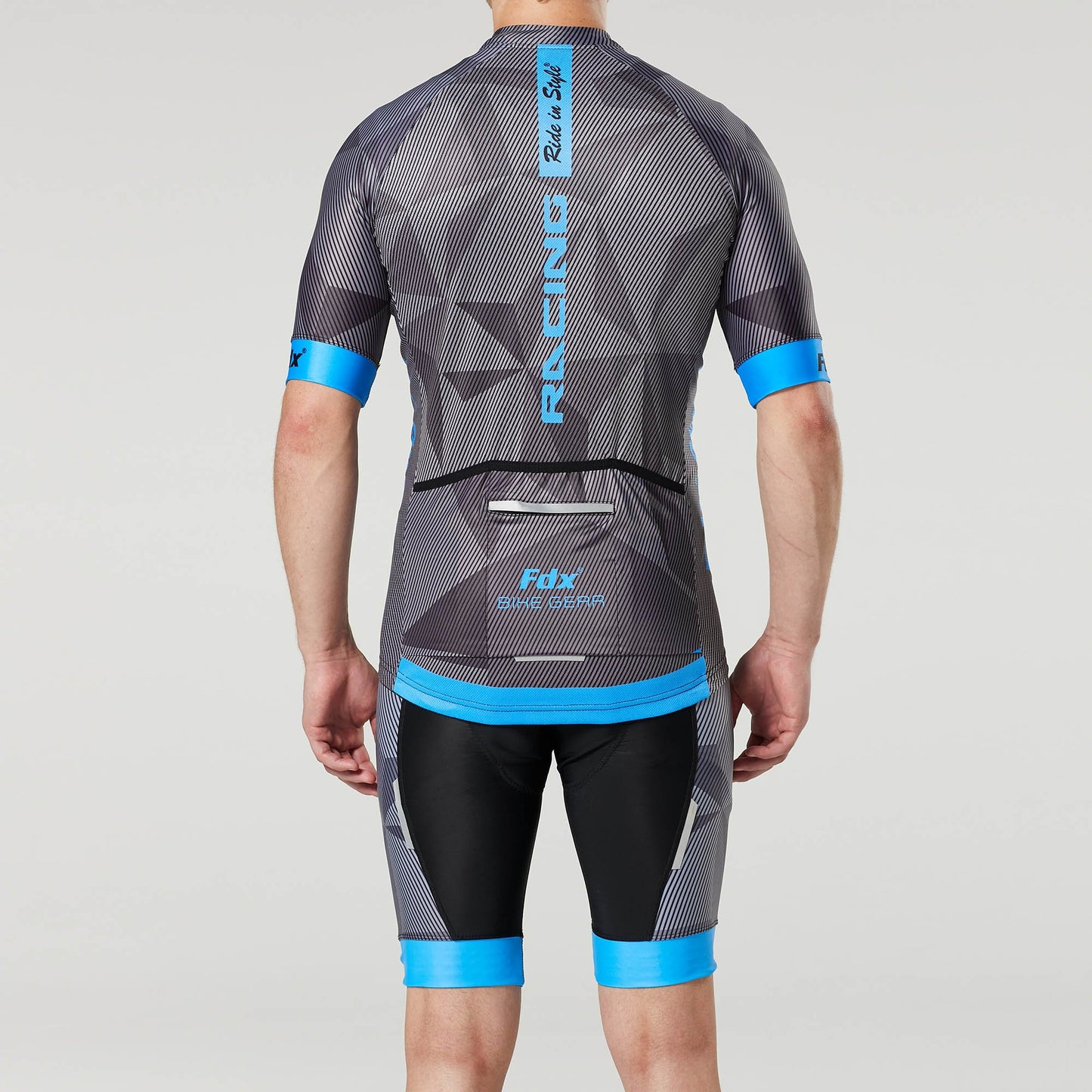 Fdx Men's Set Splinter Blue Short Sleeve Summer Cycling Jersey & Bib Shorts