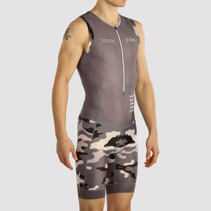 Fdx Camouflage Grey Men's Padded Triathlon Suit