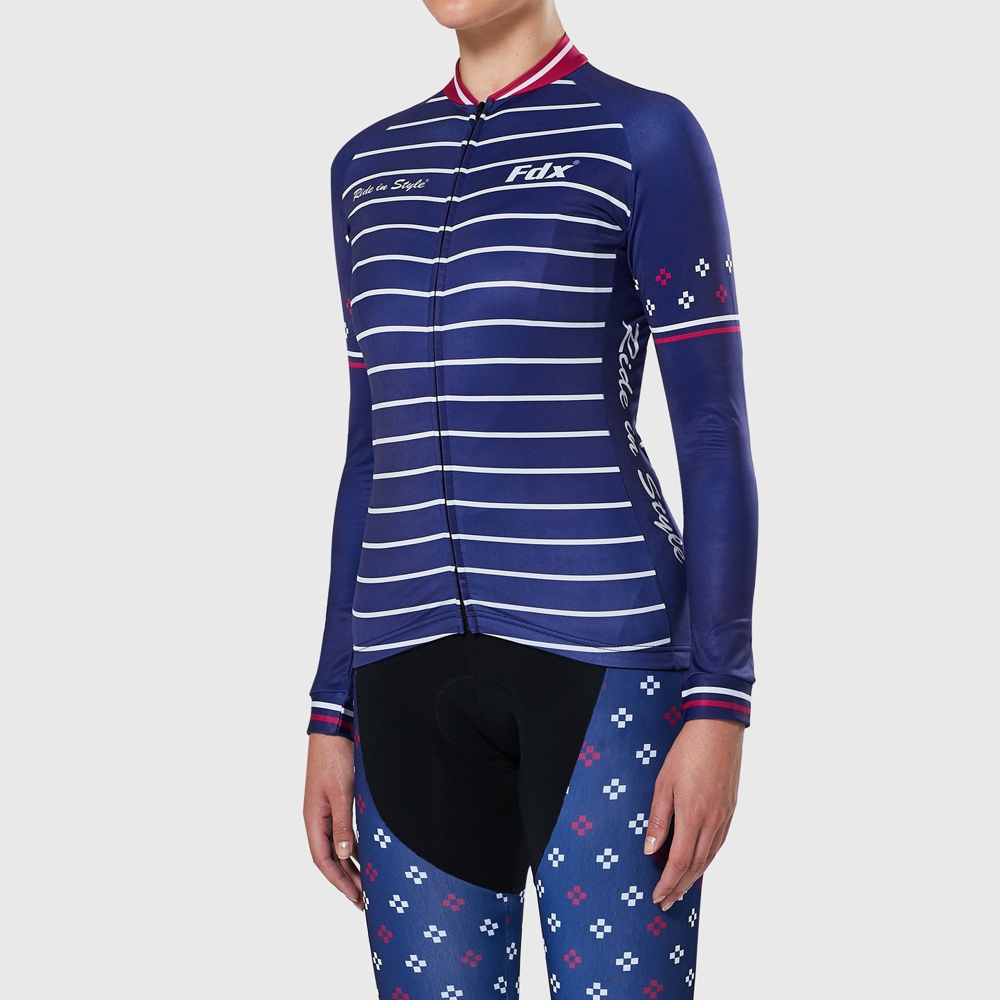 Fdx Ripple Navy Blue Women's Fleeced Lined Winter Cycling Jersey