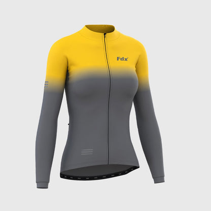 Fdx Women's Set Duo Thermal Long Sleeve Cycling Jersey & Bib Tights - Yellow / Grey