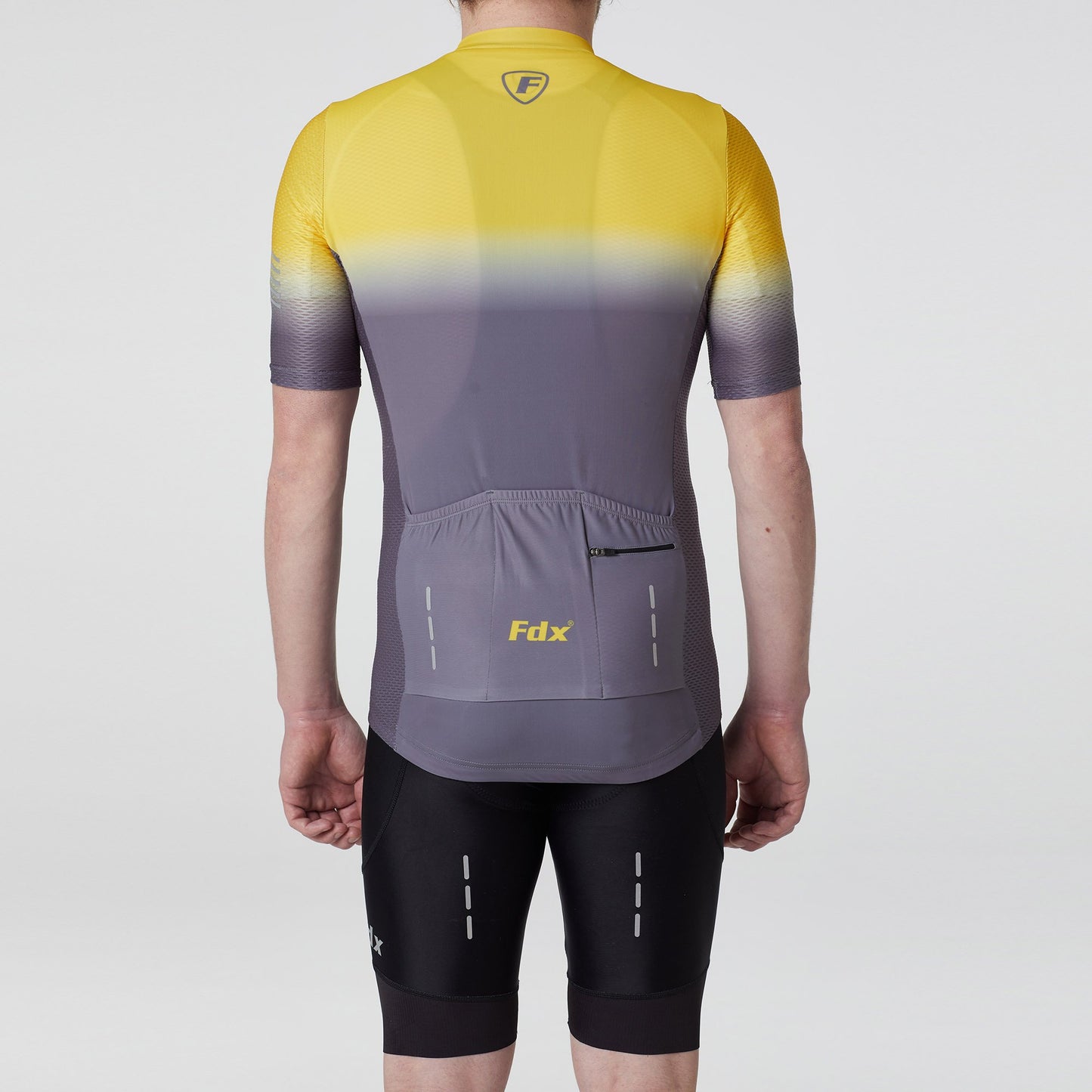 Fdx Men's Set Duo Yellow / Grey Short Sleeve Summer Cycling Jersey & Cargo Bib Shorts