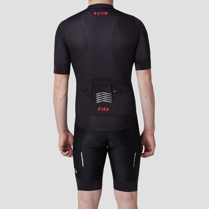 Fdx Men's Set Essential Black Short Sleeve Summer Cycling Jersey & Cargo Bib Shorts