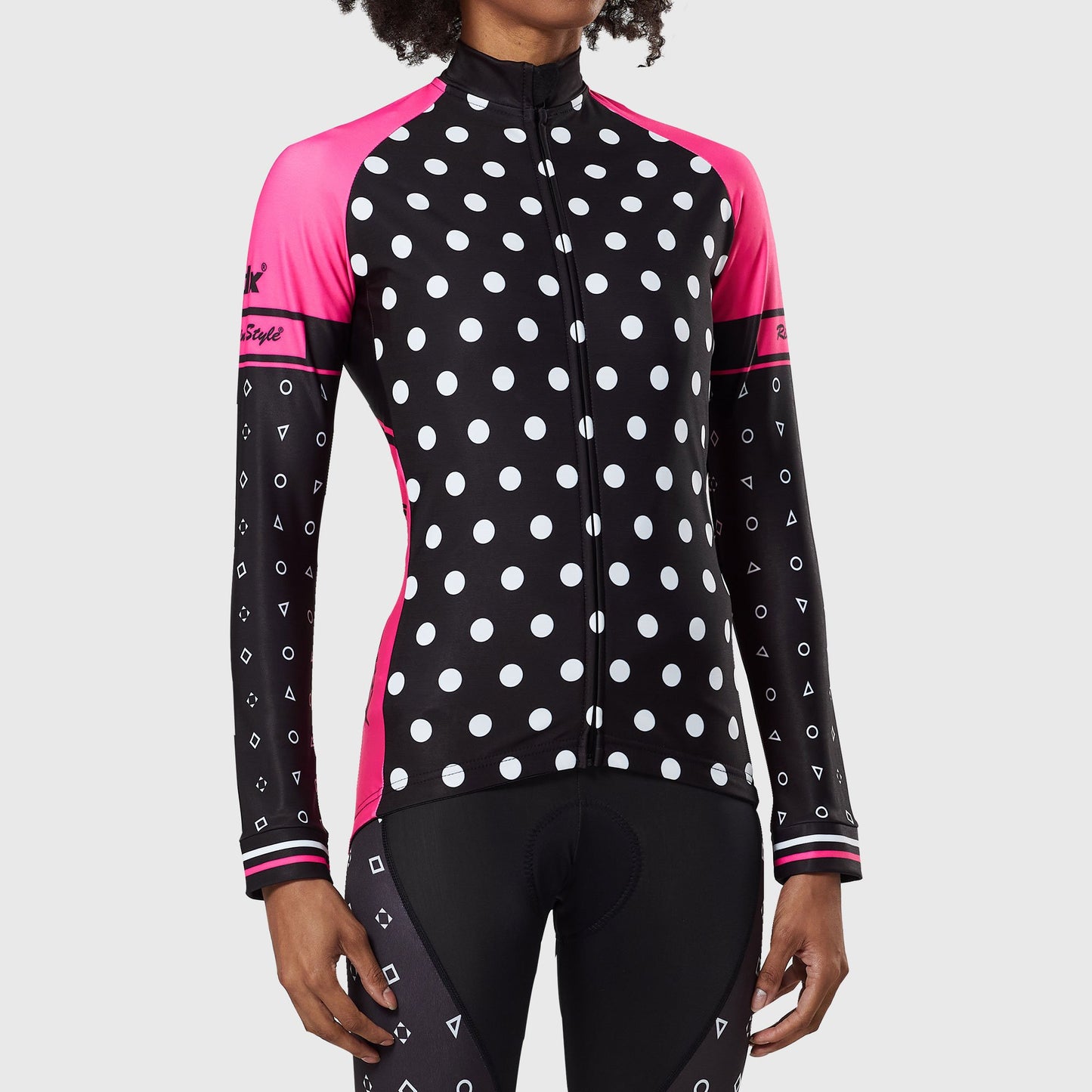 Fdx Polka Dots Pink Women's Long Sleeve Winter Cycling Jersey