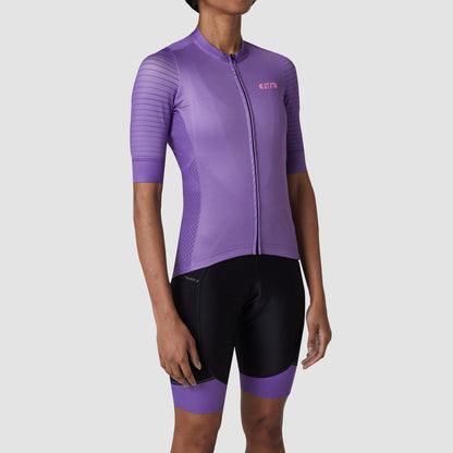 Fdx Women's Set Essential Purple Short Sleeve Cycling Jersey & Cargo Bib Shorts