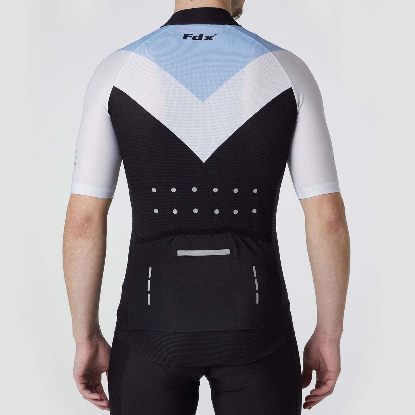 Fdx Men Blue Black & White Summer Half Sleeve mesh High Visibility Dots & strips Breathable Skin Tight Full Zip & Pockets - Velos