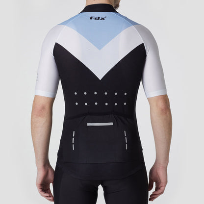 Fdx Men Blue Black & White Summer Half Sleeve mesh High Visibility Dots & strips Breathable Skin Tight Full Zip & Pockets - Velos