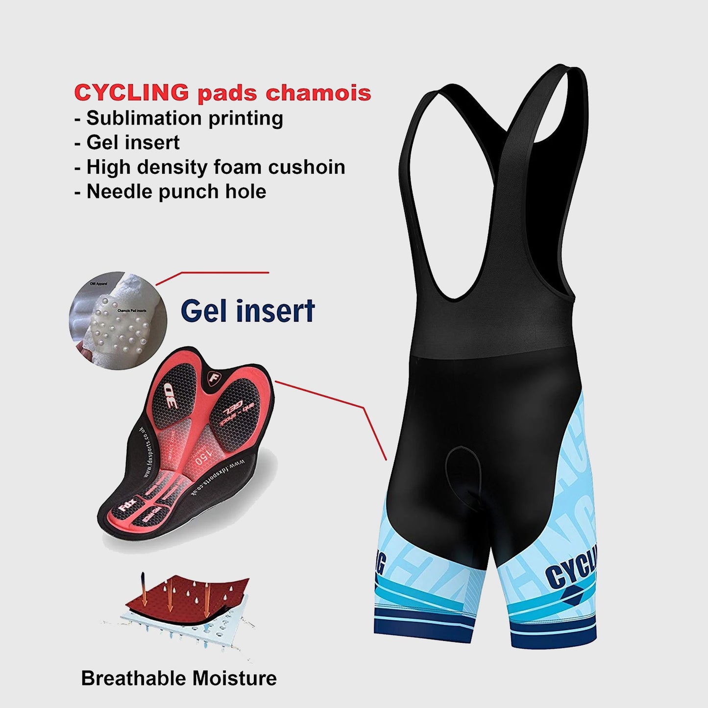 Fdx Core Blue Men's Padded Summer Cycling Bib Shorts