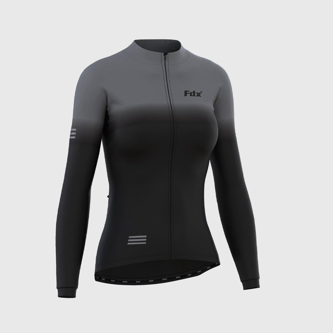 Fdx Women's Set Duo Thermal Long Sleeve Cycling Jersey & Bib Tights - Black / Grey