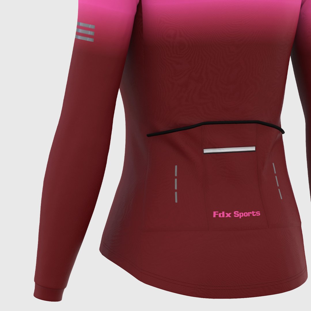 Fdx Women's Set Duo Thermal Long Sleeve Cycling Jersey & Bib Tights - Pink / Maroon