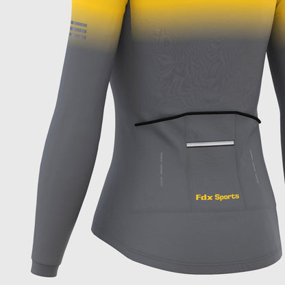 Fdx Women's Set Duo Thermal Long Sleeve Cycling Jersey & Bib Tights - Yellow / Grey