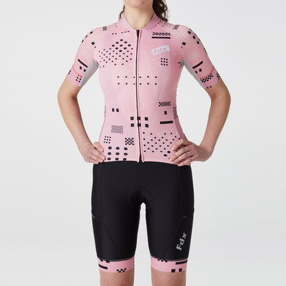 Fdx Women's Set All Day Tea Pink Short Sleeve Cycling Jersey & Cargo Bib Shorts