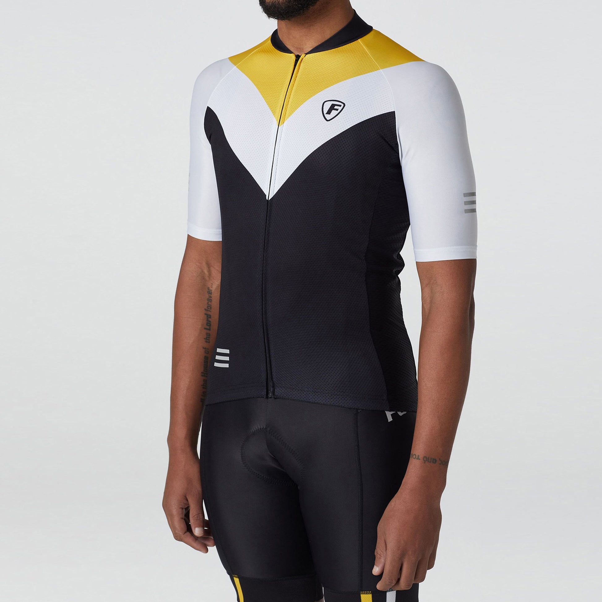 Fdx Yellow Black & White Half Sleeve Cycling Jersey Mesh Lightweight Skin Tight summer Cycling Wear Reflective Strips - Velos