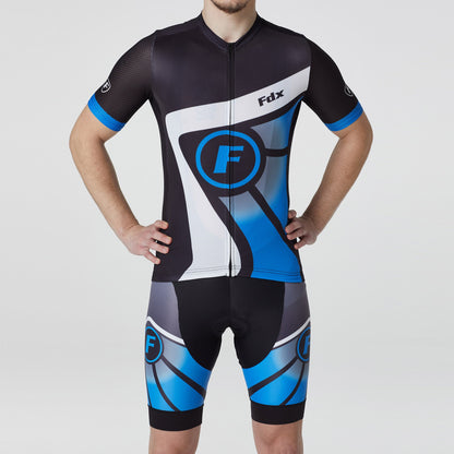 Fdx Men's Set Signature Blue Short Sleeve Summer Cycling Jersey & Bib Shorts