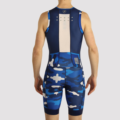 Fdx Camouflage Blue Men's Padded Triathlon Suit