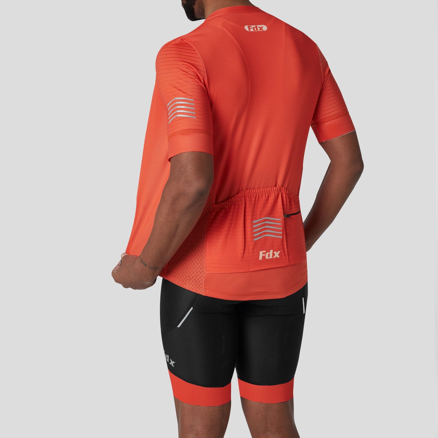 Fdx Men's Set Essential Orange Short Sleeve Summer Cycling Jersey & Cargo Bib Shorts