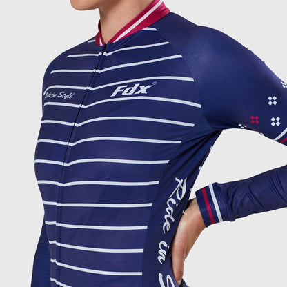 Fdx Ripple Navy Blue Women's Fleeced Lined Winter Cycling Jersey