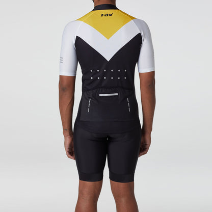 Fdx Men's Set Velos Yellow Short Sleeve Summer Cycling Jersey & Cargo Bib Shorts