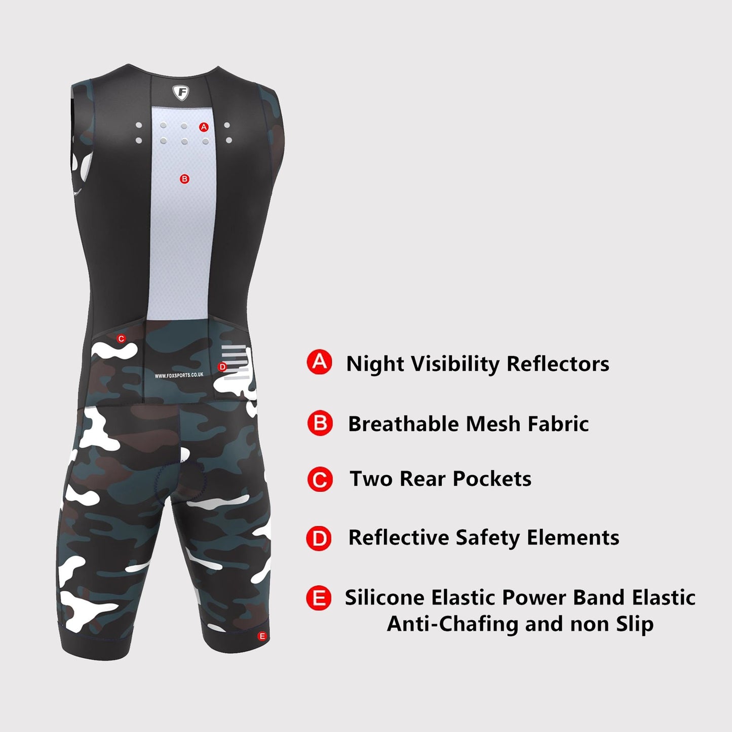 Fdx Camouflage Black Men's Padded Triathlon Suit