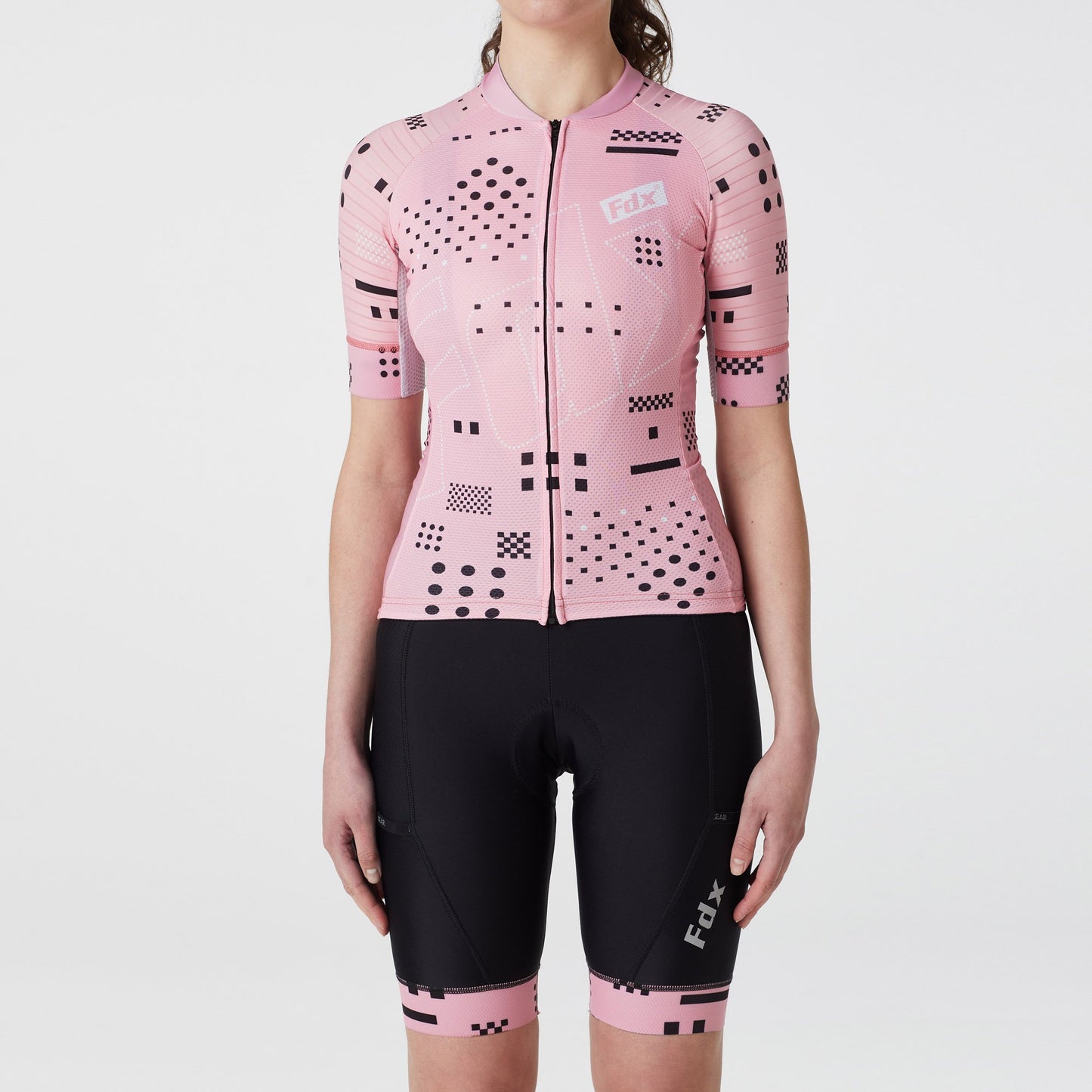 Fdx Women's Set All Day Tea Pink Short Sleeve Cycling Jersey & Cargo Bib Shorts