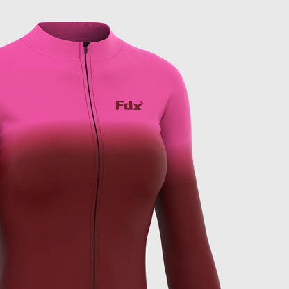 Fdx Women's Set Duo Thermal Long Sleeve Cycling Jersey & Bib Tights - Pink / Maroon