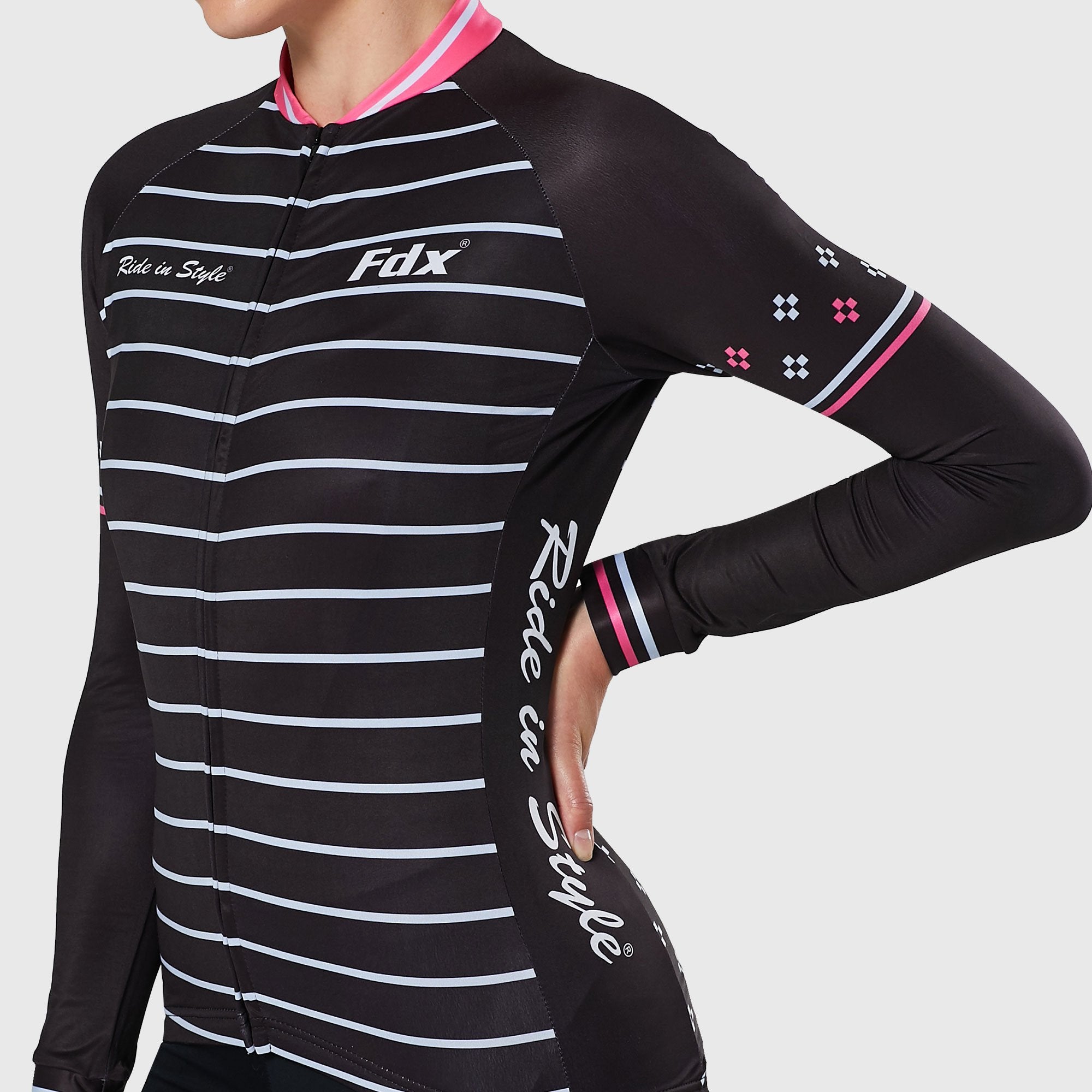 Fdx Ripple Pink Women's Fleeced Lined Winter Cycling Jersey