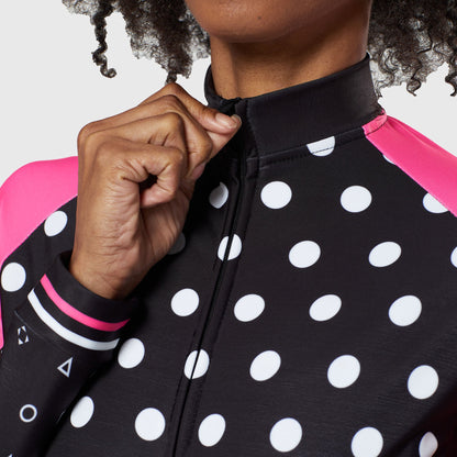 Fdx Polka Dots Pink Women's Long Sleeve Winter Cycling Jersey