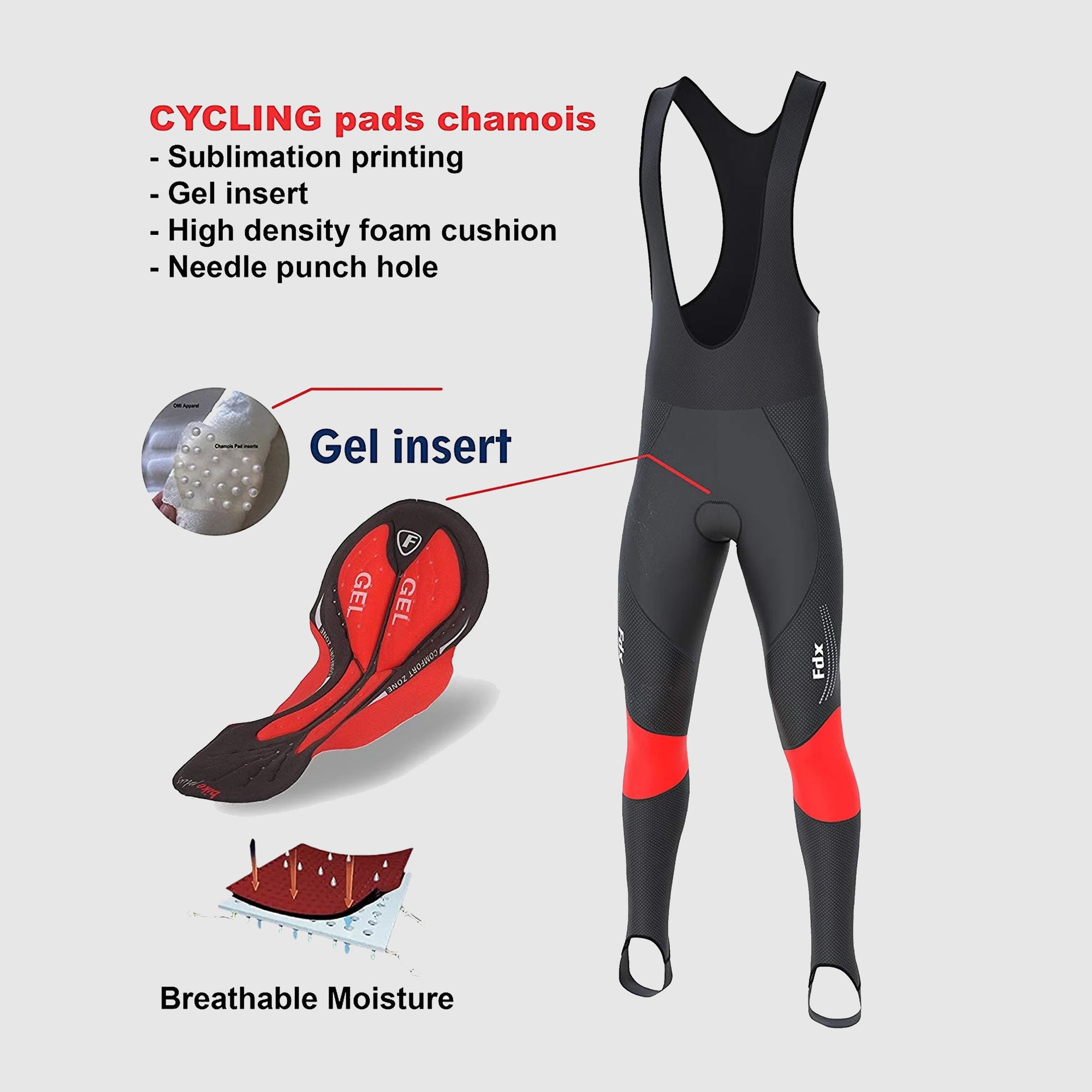 Fdx Thermodream  Men's Red Thermal Padded Cycling Bib Tights