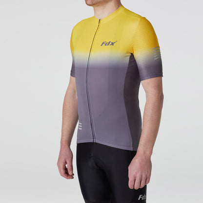 Fdx Duo Yellow / Grey Men's Short Sleeve Summer Cycling Jersey