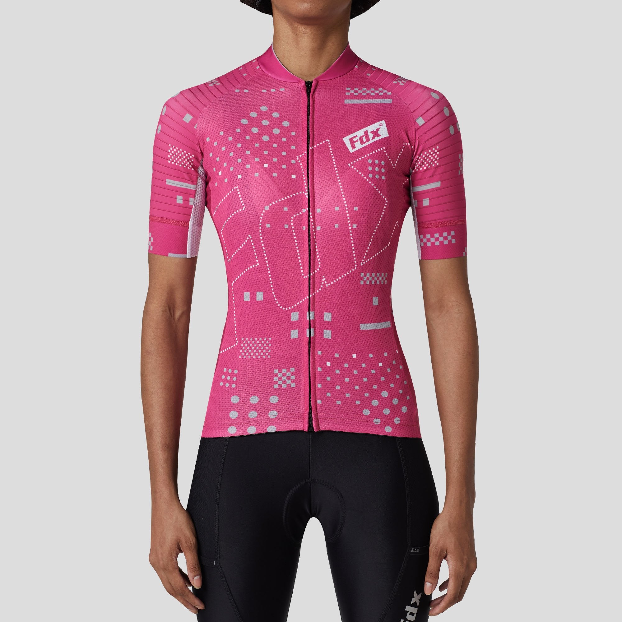 Fdx Women's Set All Day Pink Short Sleeve Cycling Jersey & Cargo Bib Shorts