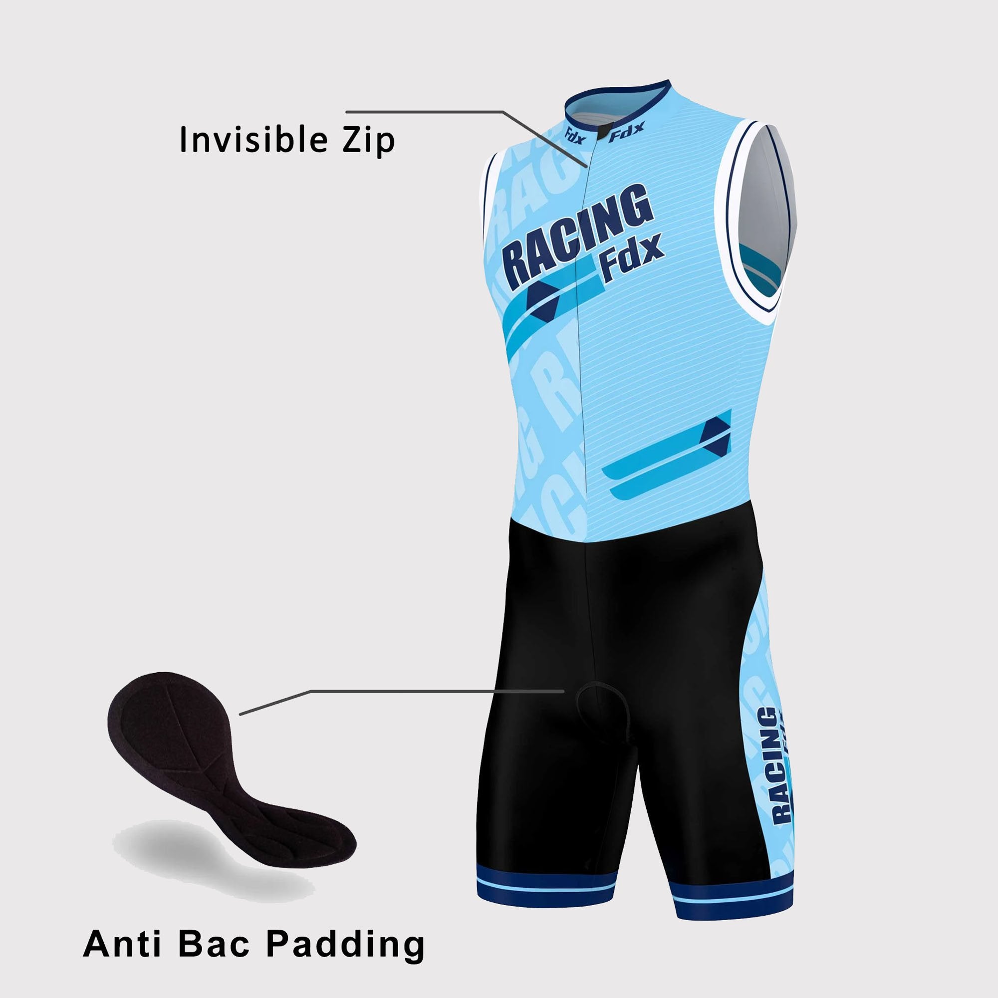 Fdx Core Sky Blue Men's Sleeveless Padded Triathlon Suit