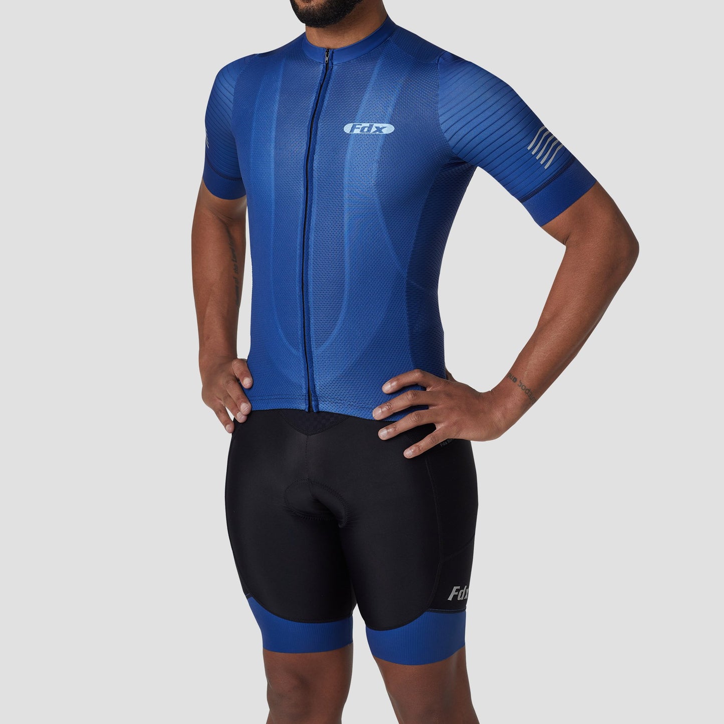 Fdx Men's Set Essential Blue Short Sleeve Summer Cycling Jersey & Cargo Bib Shorts