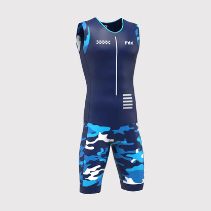 Fdx Camouflage Blue Men's Padded Triathlon Suit