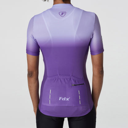 Fdx Women's Set Duo Purple Short Sleeve Cycling Jersey & Cargo Bib Shorts