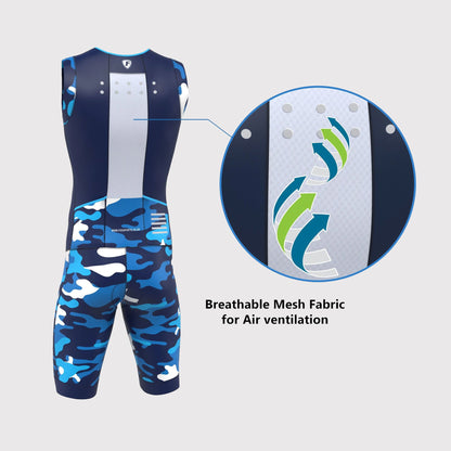 Fdx Camouflage Blue Men's Padded Triathlon Suit