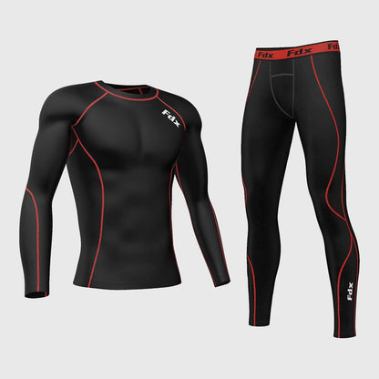 Fdx Men's Set Blitz Red Skin Fit Top & Compression Leggings