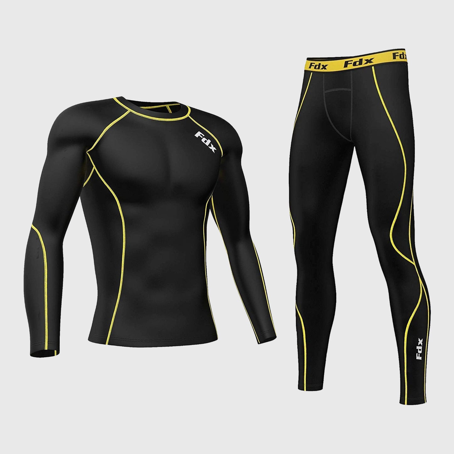 Fdx Men's Set Blitz Yellow Skin Fit Compression Top & Leggings